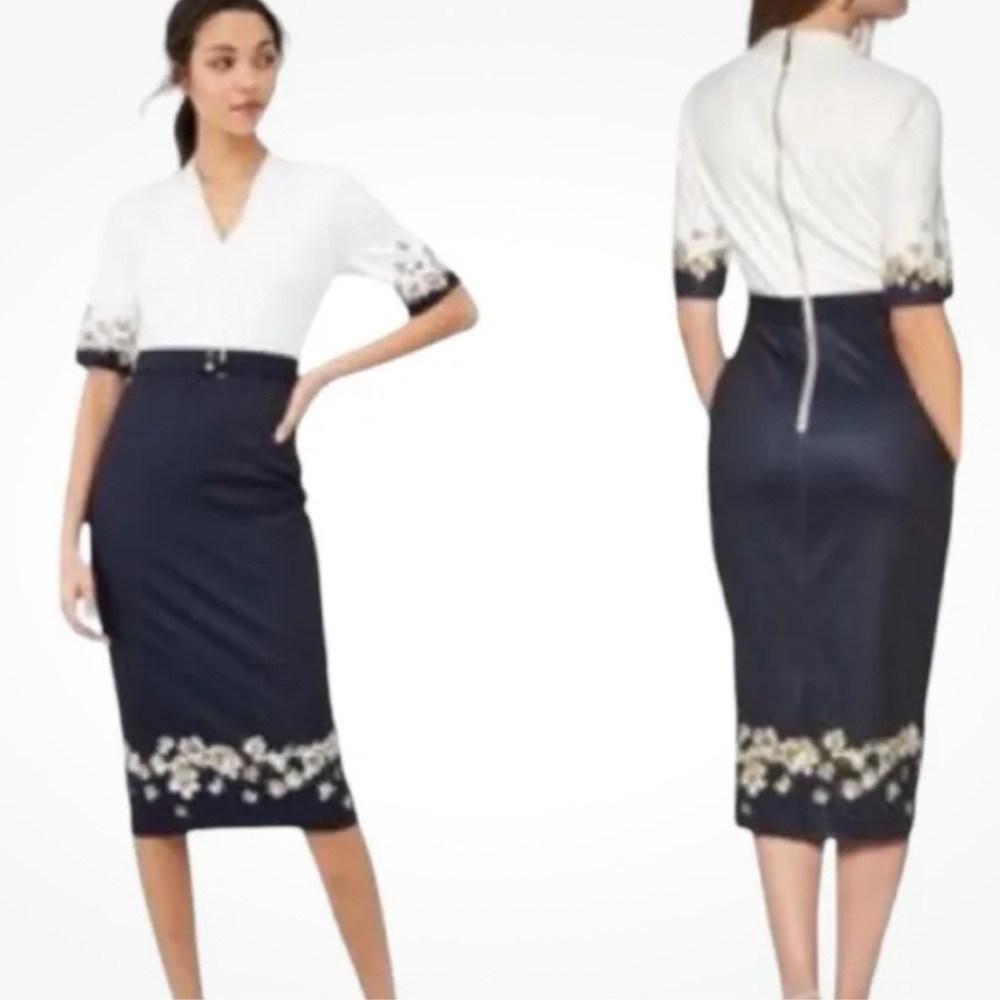 TED BAKER V-Neck Midi Length Dress Ted Baker Size 4 (US 8-10)